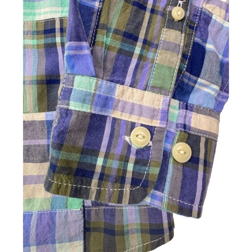 LL Bean Madras Patchwork Plaid Shirt Petite Roll Tab Sleeve Cottage MP - Picture 6 of 16